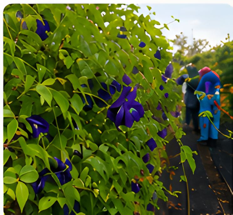 Butterfly pea flowers growing on the vine in Thailand